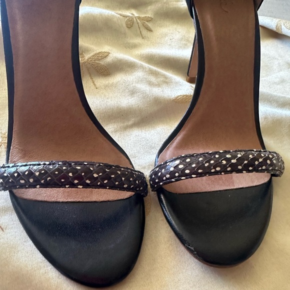 Joie Black w/ White Dots Ankle Strap Leather High Heel Shoes. - Picture 7 of 12